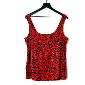 New York & Company Silk Floral Leopard Print Tank Top Blouse NWOT Size 14